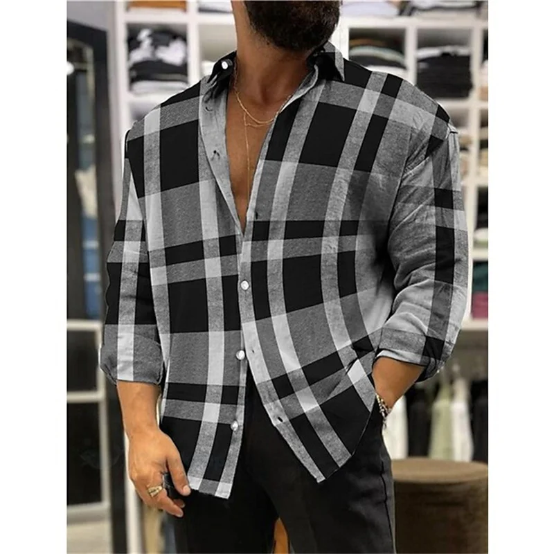 Men's luxury hawaiian tropic shirt plaid HD 3D printed long-sleeved shirt beach holiday camisa oversized shirt T-shirt S-6XL