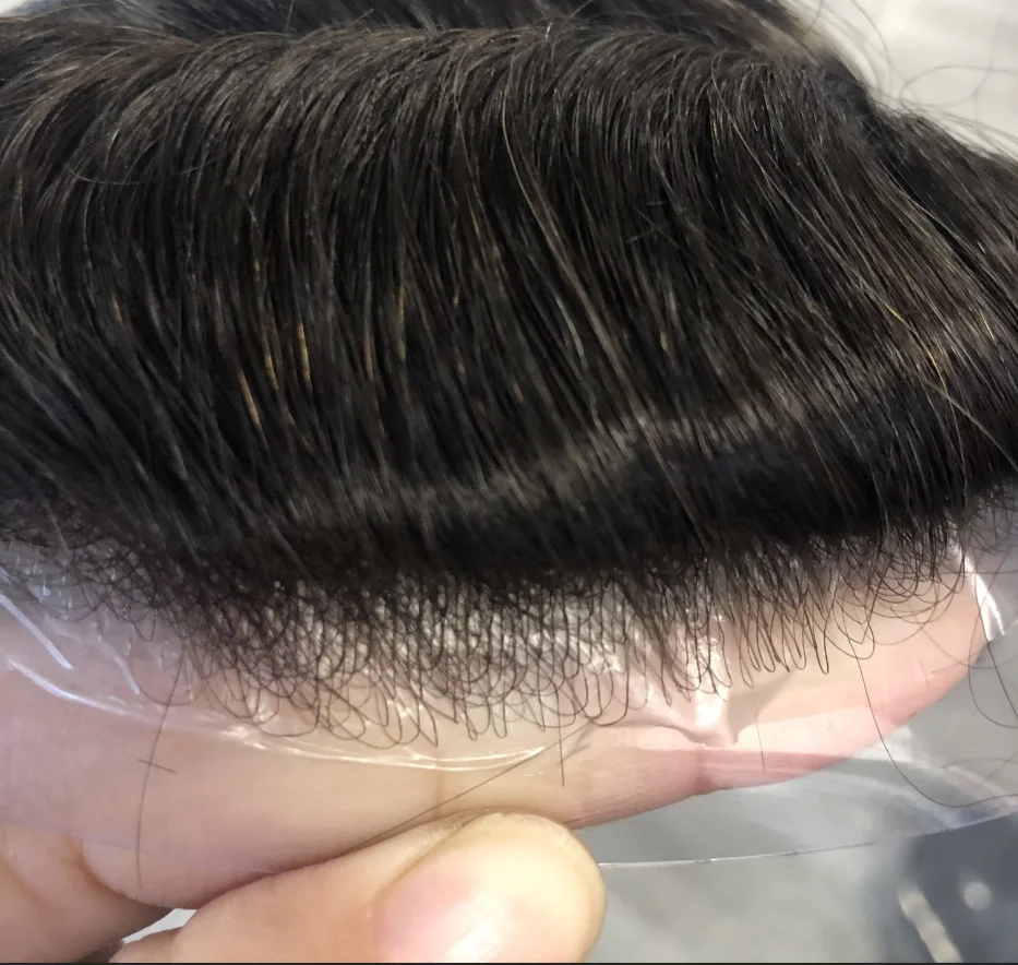 Human Hair Toupee 0.02mm Utra Thin Skin Disposable Natural Hairline Men Toupee Human Hair Prosthesis Replacement System Units Hair Pieces 8*10