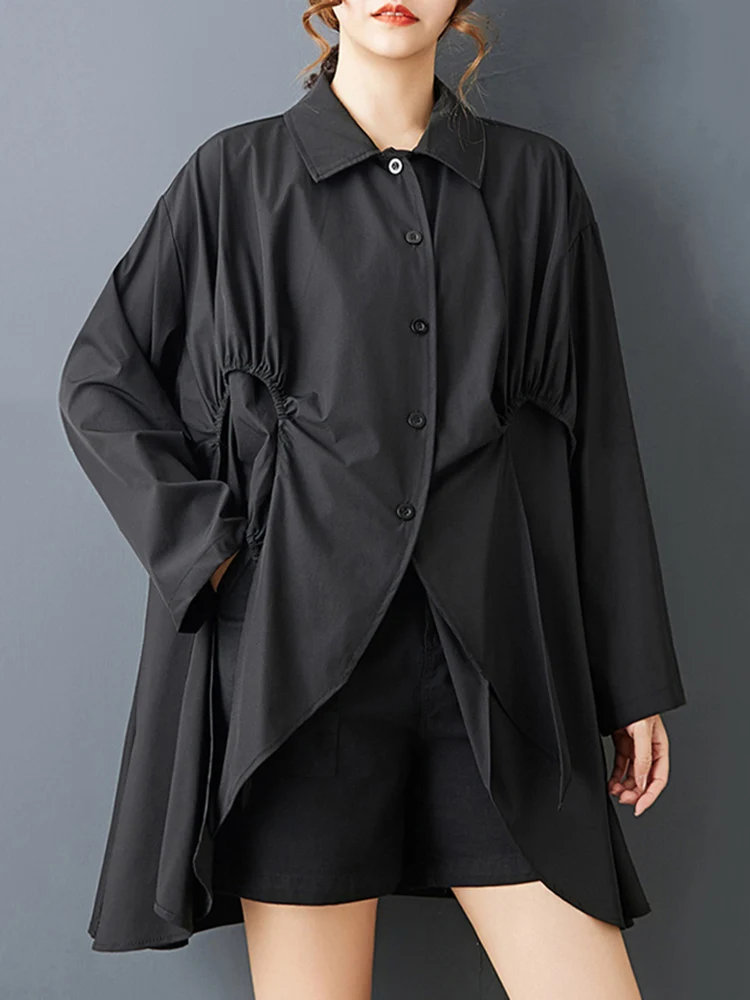 Asymmetrical Black Vintage Shirt Women New Long Sleeve Loose Casual Blouse Top Fashion Personality Clothing Spring Autumn 2025