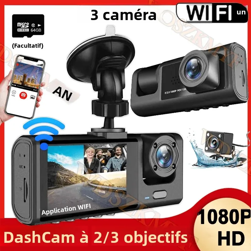 2/3 caméra WIFI Dash Cam cabine voiture Dvr 1080P véhicule intérieur trois voies canal Dvr enregistreur enregistreur vidéo Dashcam caméscope