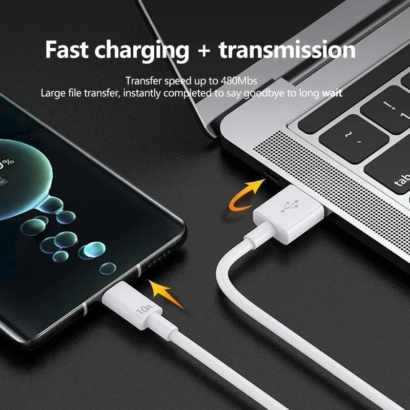 USB Type C Cable 1M/1.5M/2M Universal 120W 10A For Xiaomi Smasung S24 S23 Huawei P70 Honor Data Cord