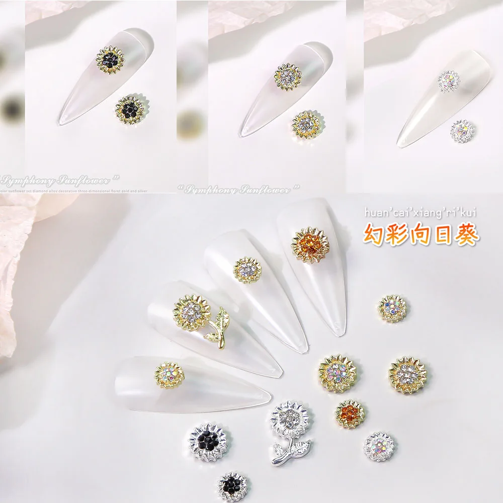 

10Pcs/lot Sunflower Crystal Nail Rhinestone Alloy Charms DIY For Nail Art Decorations Metal Manicure Accessories BJ11-2