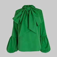 Modigirl – chemise à col haut avec nœud papillon pour femmes, manches lanternes, chemisier vert uni, mode urbaine, haut de banlieue, nouvelle collection 2024 4