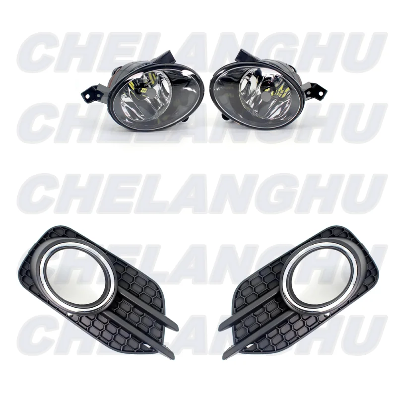 For VW Tiguan 2011 2012 2013 2014 2015 US Version Set Front Bumper Fog Light Fog Lamp +LED Bulbs+Grille cover