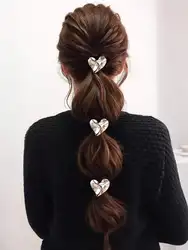 Elegant Metal Hair Scrunchies Trio - Asymmetric Heart Bow Design, Minimalist Fashion Accessory (3pcs)