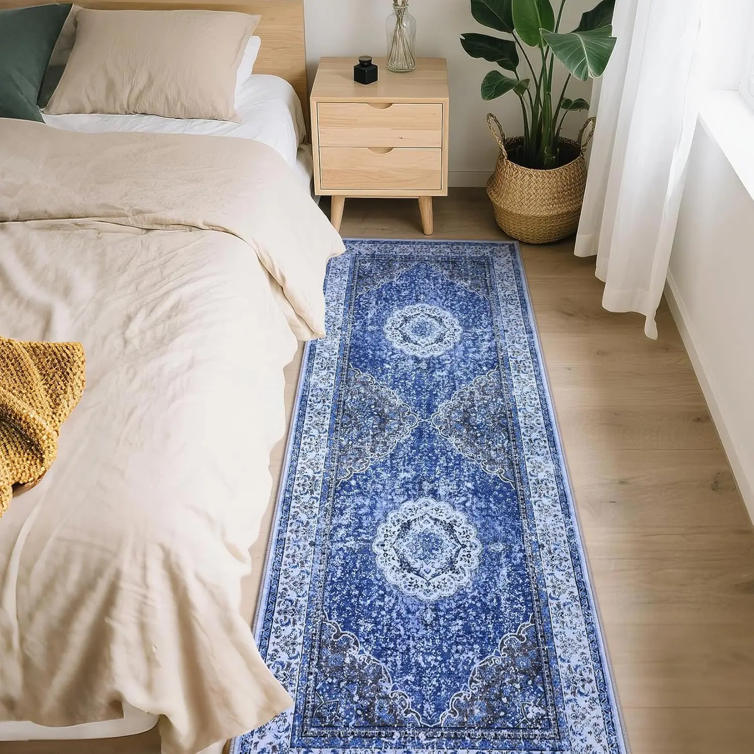 Teppiche Wohnzimmer | Teppiche für Teppiche | Waschbarer Boho-Vintage-Blumenteppich, weicher Teppich aus Kunstleder-Lammsamt mit rutschfester Rückseite für Zuhause – Detail 8