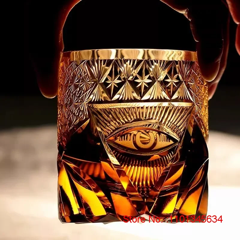 Eye Of God Crystal Drinking Glass Luxury EDO Kiriko Wine Glass Illuminati Power Symbol Rock Tumbler Whisky Brandy Snifter For Boss