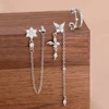 Ensemble de 3 paires de boucles d'oreilles de luxe pour femmes, motif fleur, papillon, chaîne à pampilles, en zircon, avec clips d'oreille sans perçage, bijoux de style urbain