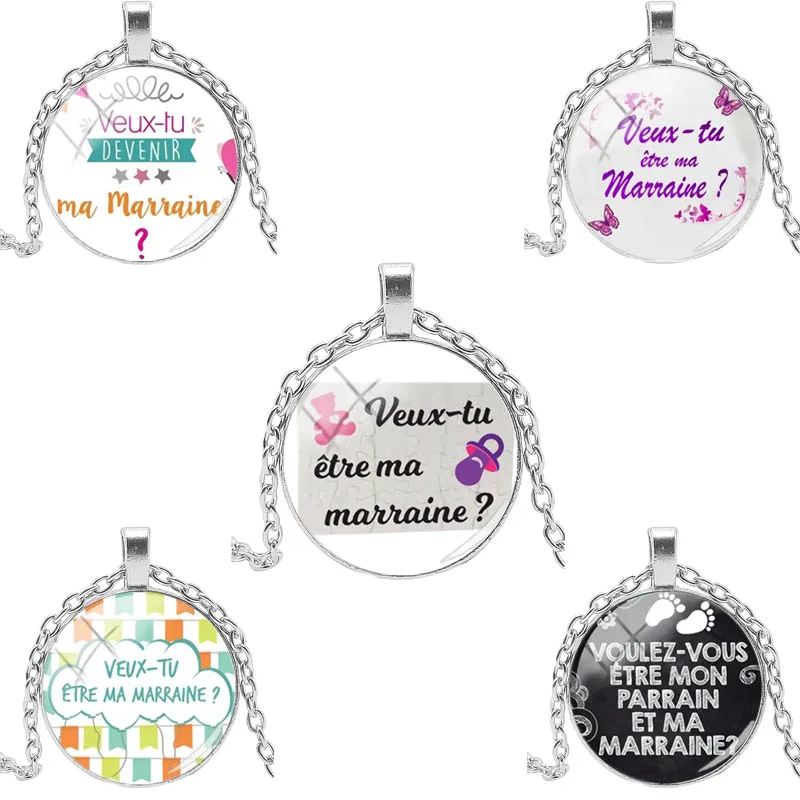

New Christian Veux Tu Etre Ma Marcano Necklace Classic Round Crystal Photo Pendant Necklace Want To Be My Godmother