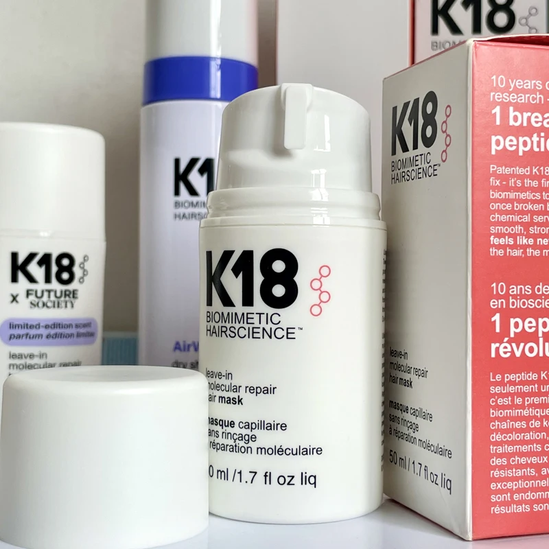 Produits capillaires K18 : Masque capillaire sans rinçage 50ml & 150ml, AirWash 118ml, AstroLift réparateur anti-dommages et contrôle du sébum sans rinçage 1