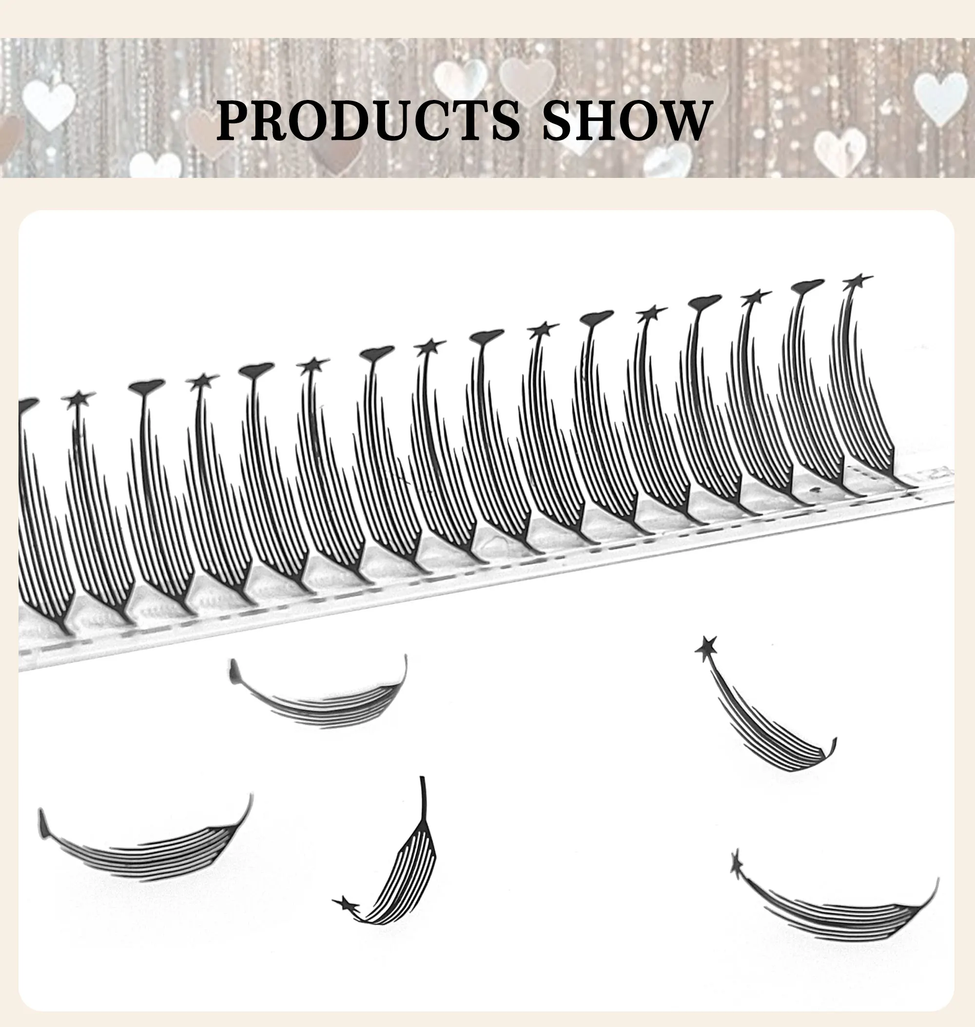 Description Picture 5 of itemFeather Style Anime Spire Heart Star Eyelashes Extension Natural Matte Black Lash 8-15MM Premade Volume Fans Wholesale