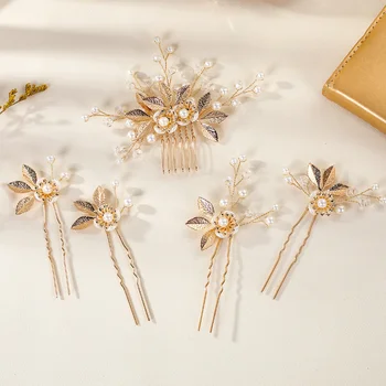 Set di 5 accessori per capelli di lusso con perle, set di pettini per capelli con fermaglio per capelli, dolce e romantico, per donna, sposa, festa, matrimonio 1