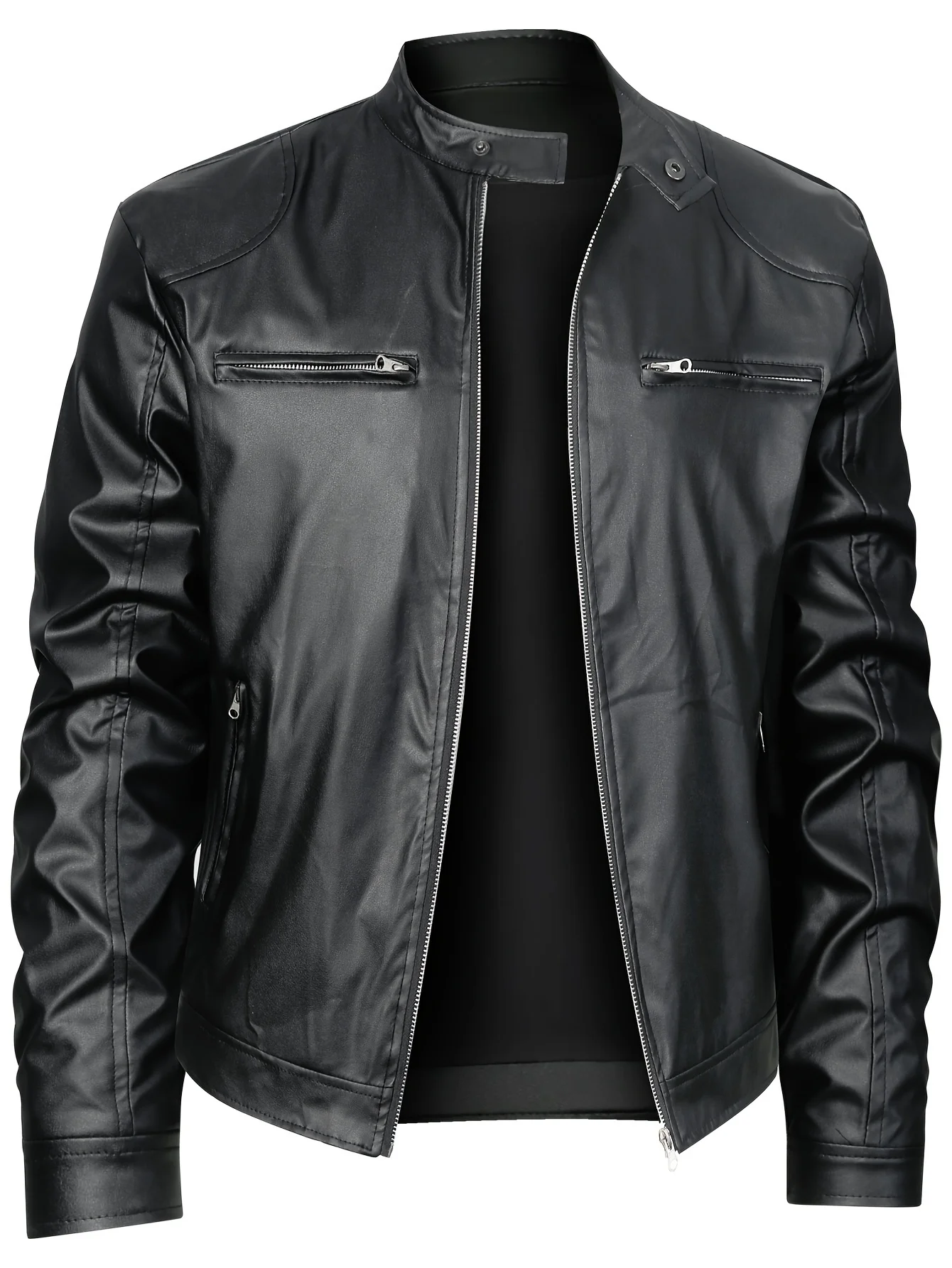 Mens Leather Jacket Stylish Stand Collar Motorcycle Style Coats Work Wear Men's Windbreaker Men's Spring Jackets Waterproof Coat