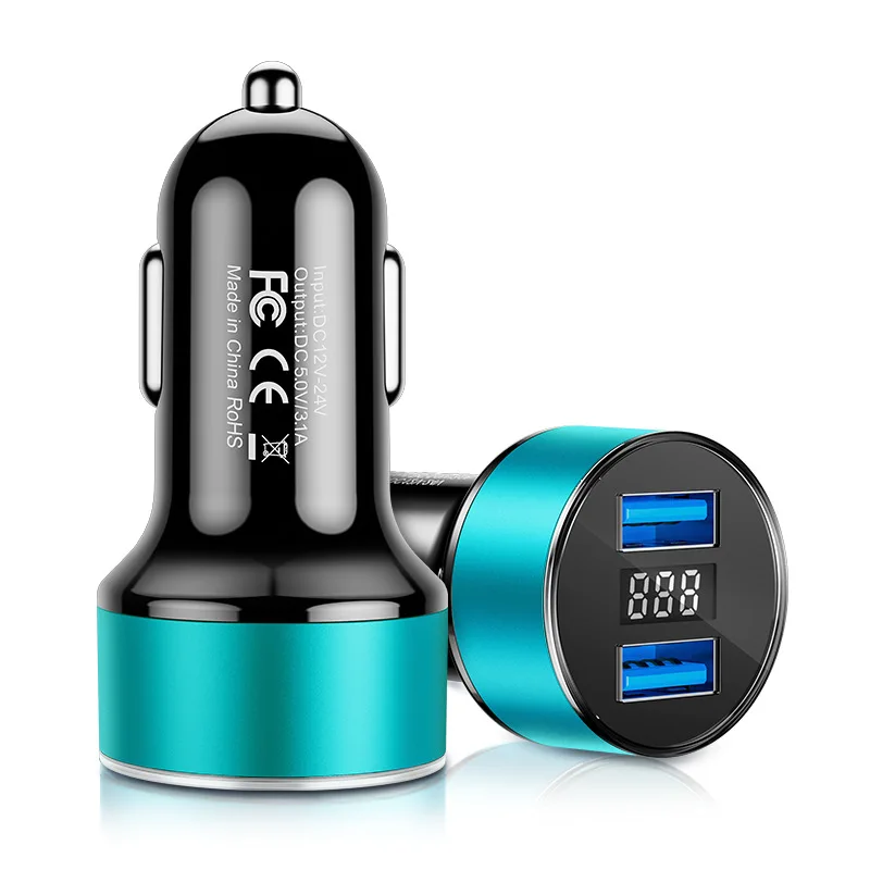 best usb car charger 3.1A Car Charger for Cigarette Lighter 12V 2 Port Dual USB Quick Fast Charging Car Charges With LED Display Voltmeter For Cars car mobile phone charger Car Chargers