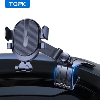 TOPK Supporto per telefono per cruscotto auto, supporto per telefono cellulare regolabile con clip in silicone antiscivolo per tutti gli smartphone