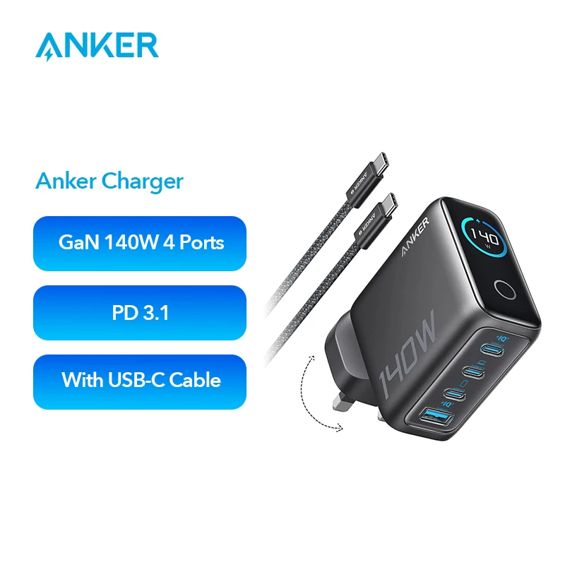 Anker Laptop Charger, 140W USB C Charger, 4-Port Multi-Device Fast
