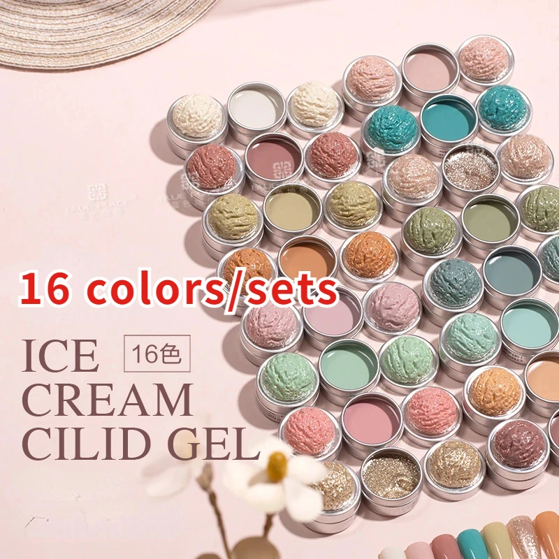 16 Colori/Set 64 Colori Solid Nail Polish Gel Ice Cream Textured Nail Glue Mixed With Gradient Paint Fill Glue Lattine