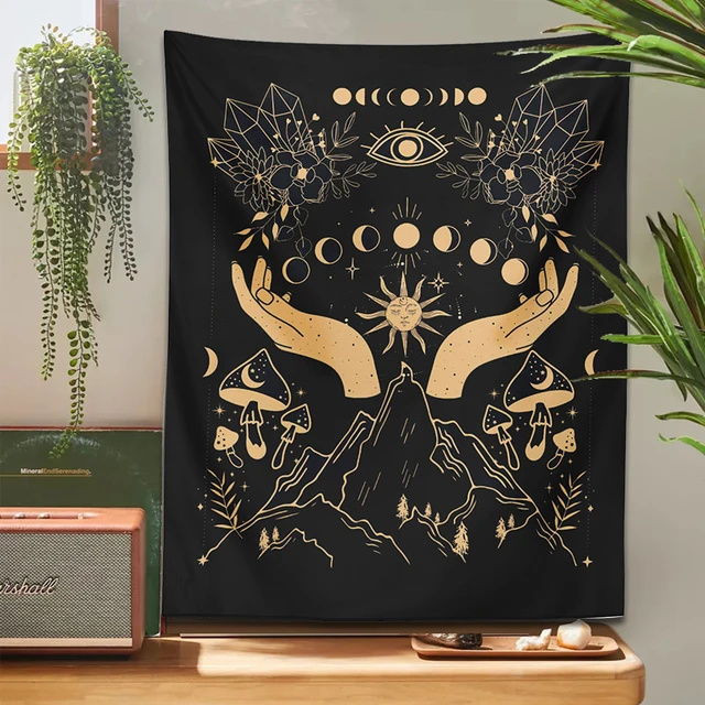 Varázslatos Gombák Gobelin Fal Lógó Holdfázis Magic Hands Hippie Eye Boszorkány Hálószoba Nappali Fali Szőnyeg Otthoni Dekoráció - Image 5