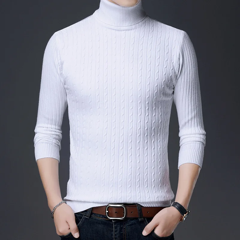 2023 Men Slim Fit Long Sleeve Warm Knit Sweater Classic Casual Pullover Sweaters Winter Men Jacquard Turtleneck Sweater S-5XL