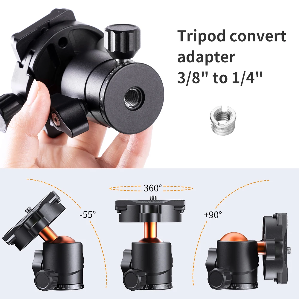 Ballhead Tripod Mount Adapter 25mm Large Ball Head Adapter QR Plate 1/4"Screw Aluminium Alloy 8kg Payload