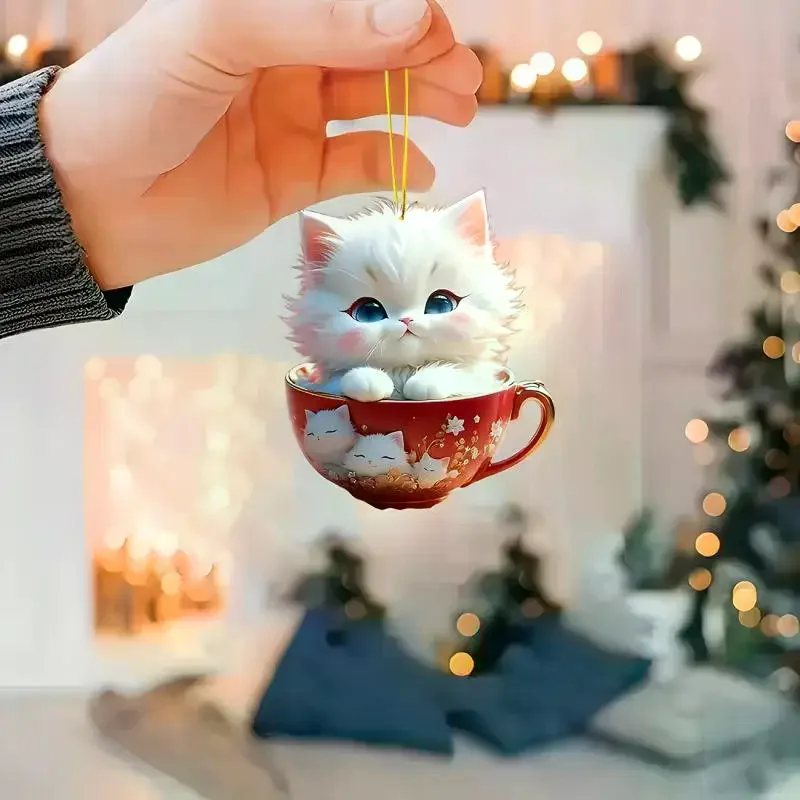2D Christmas Tree Pendant 2D Flat Acrylic Xmas Tree Hanging Ornaments Cartoon Home Decor New Year Christmas Gifts