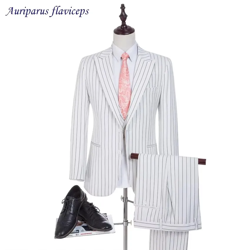 Man Suits Striped Fabrics Groom Tuxedos Groomsman Suit Made Business Suit As Wedding Suit(Jacket+pants+vest)