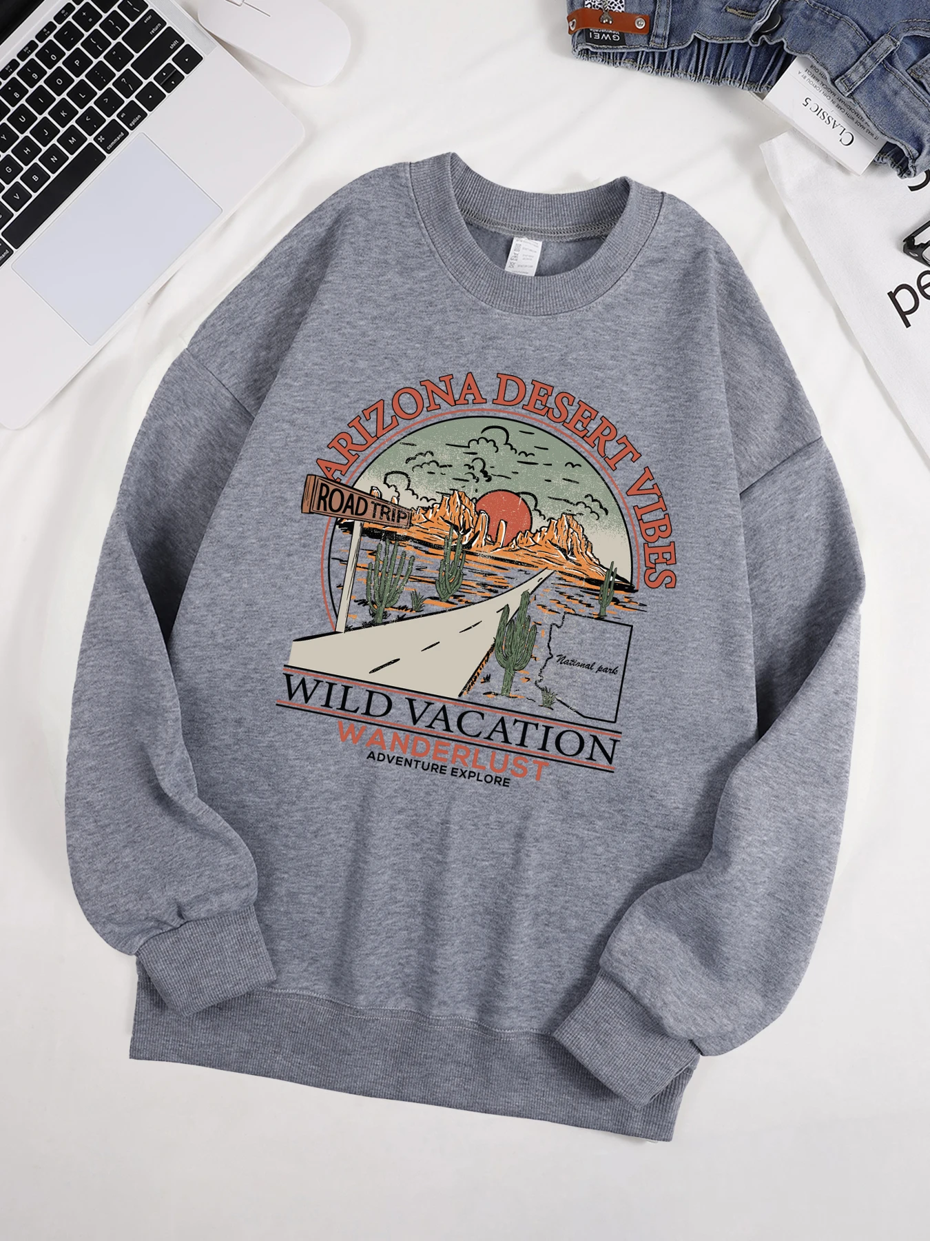 Arizona Desert Vibes Wild Vacation Wanderlust Print Sweatshirt Männer Straße Oansatz Pullover Fleece Lose Kleidung Unisex Herbst Top – Detail 8