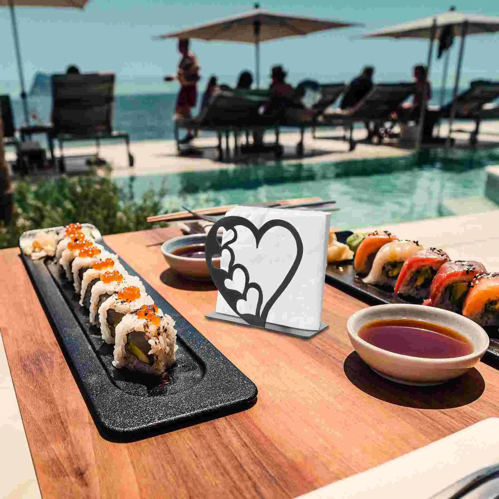 Black Heart Shape Napkin Holder Tissue Stand Dinner Napkin Ring Bar Cloth Storage Kitchen Decor Metal Stand Home Garden
