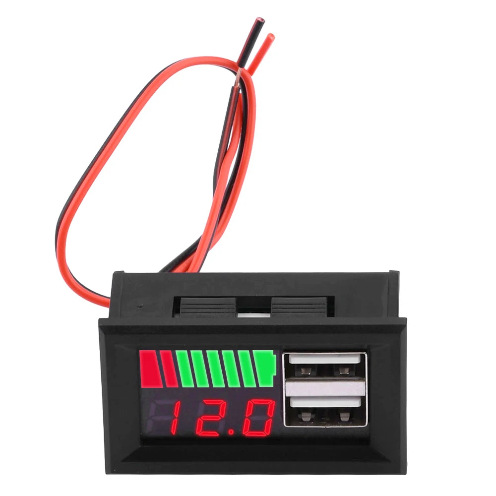 Dual USB 5V 2A Car Voltmeter Voltage Meter Panel 12V Lead Acid 3S Lithium Battery Capacity Indicator Power Tester 1
