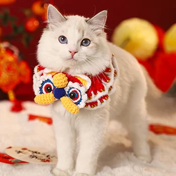 New Year Scarf Collar Baby Scarf, Cat Clothes Autumn Winter New Year Festive Accessories, Pet Dog Scarf Awakening Lion Blessings