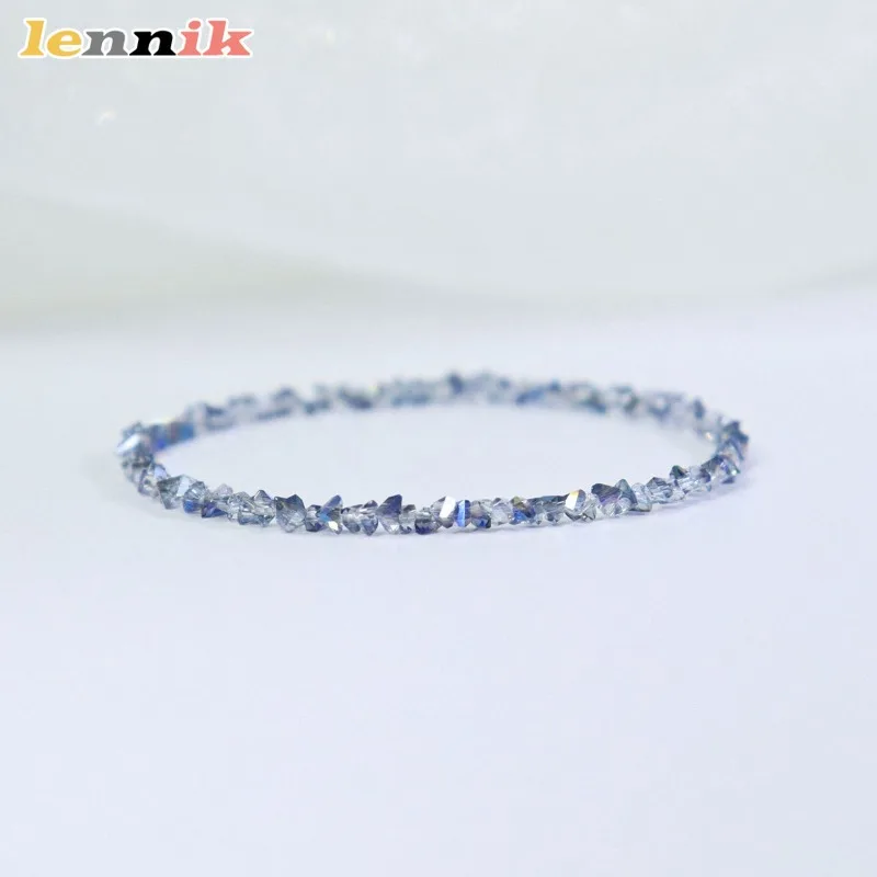 Austrian Blue Crystal Pink Champagne Elastic Rope Minimalist Women's Bracelet