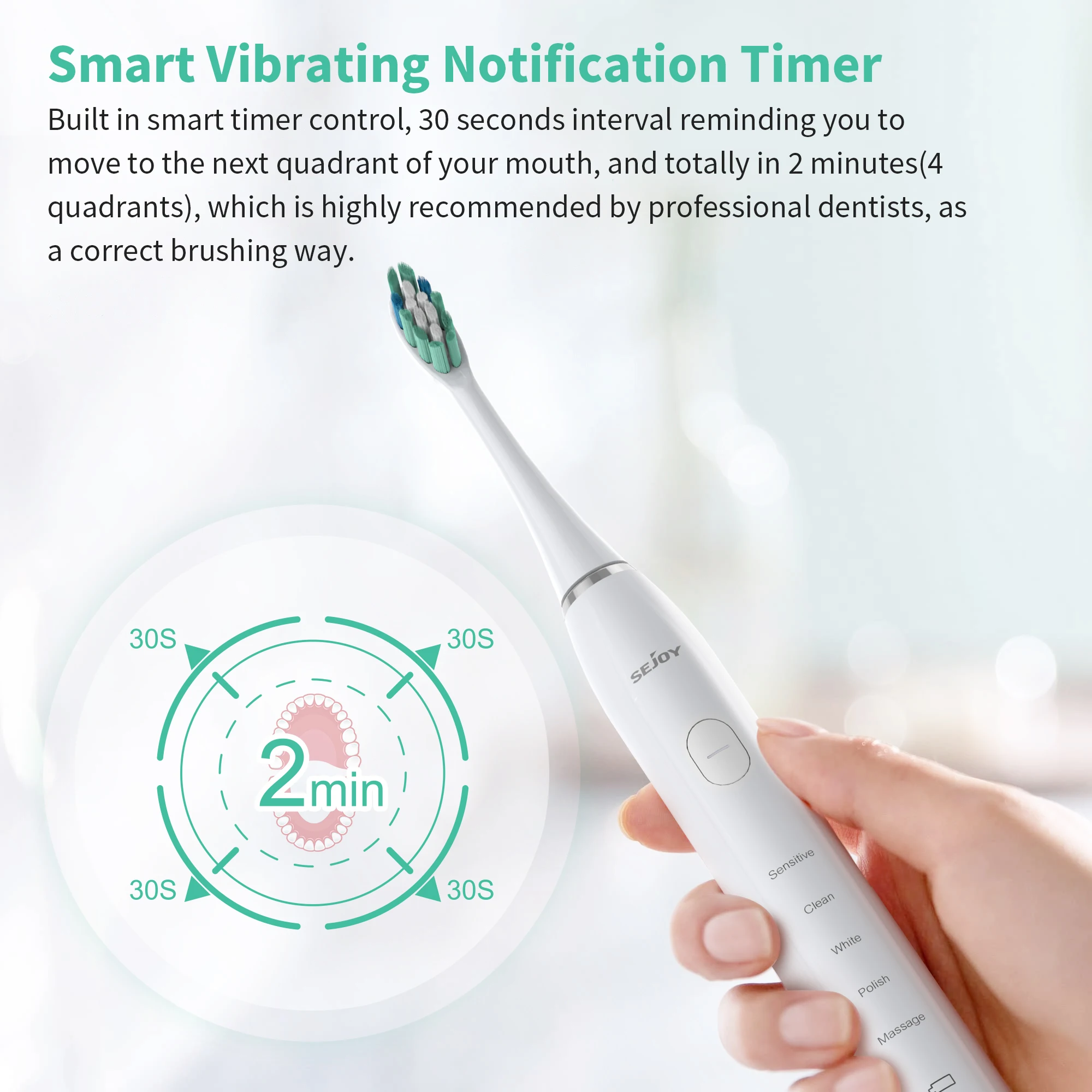 SEJOY Oral Cleaning Electric Tooth Brushes Long Lasting Smart Rechargeable Automatic Ultrasonic Electric Toothbrush 5