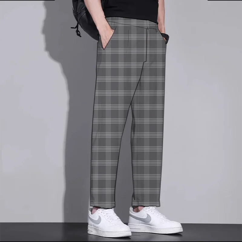 Men's business pants with simple geometric patterns men's street casual pants fashionable polyester trousers