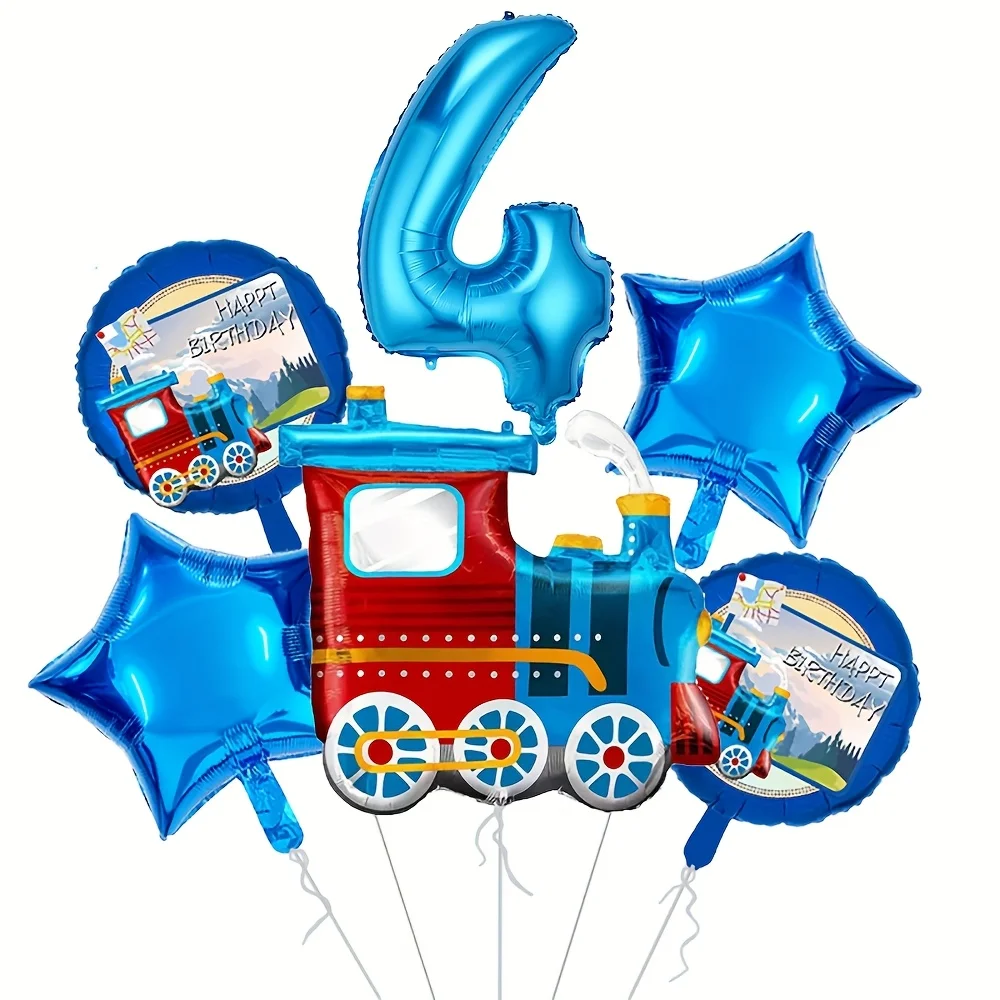 1Set Cartoon Retro Zug Geburtstag Ballon Folien Ballons 18 zoll Stern Ballons für Zug Motto Geburtstag Party Dekoration liefert – Detail 6