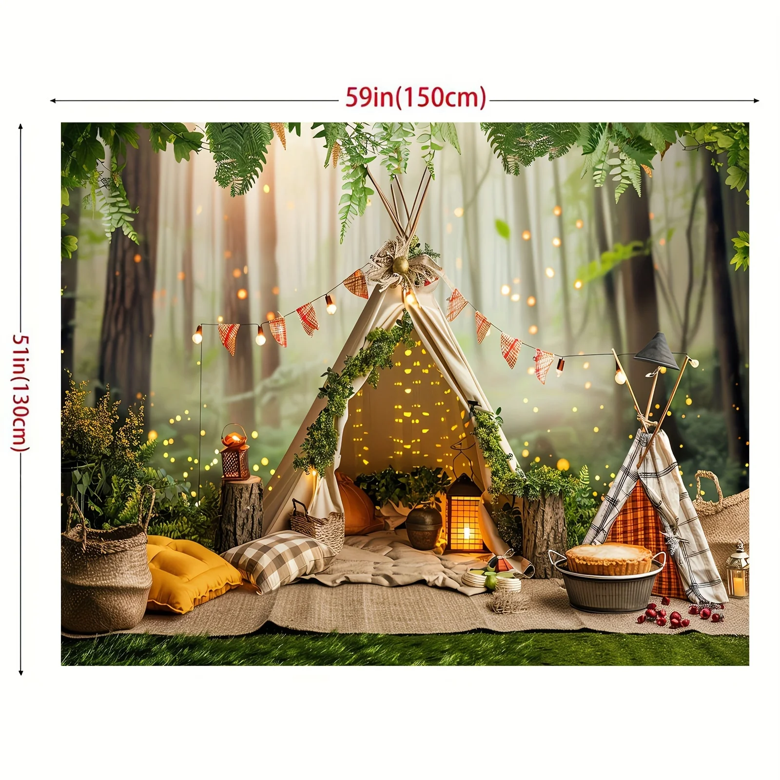 Wald-Camping-Szene, Polyester-Hintergrundbanner, vielseitig einsetzbar – Partydekoration mit Frühlings- und Sommermotiv – Detail 8