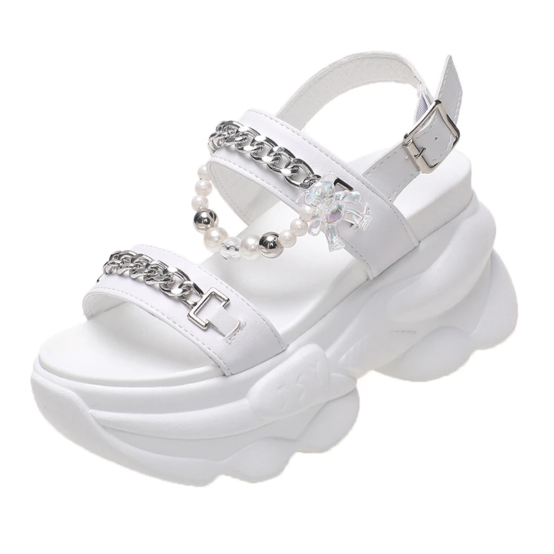 

New Chunky Sandals Women 2022 High Platform Sandals 9CM Heels Sexy Open-toed Wedges Chain Sneakers Ladies Beach Summer Sandalias