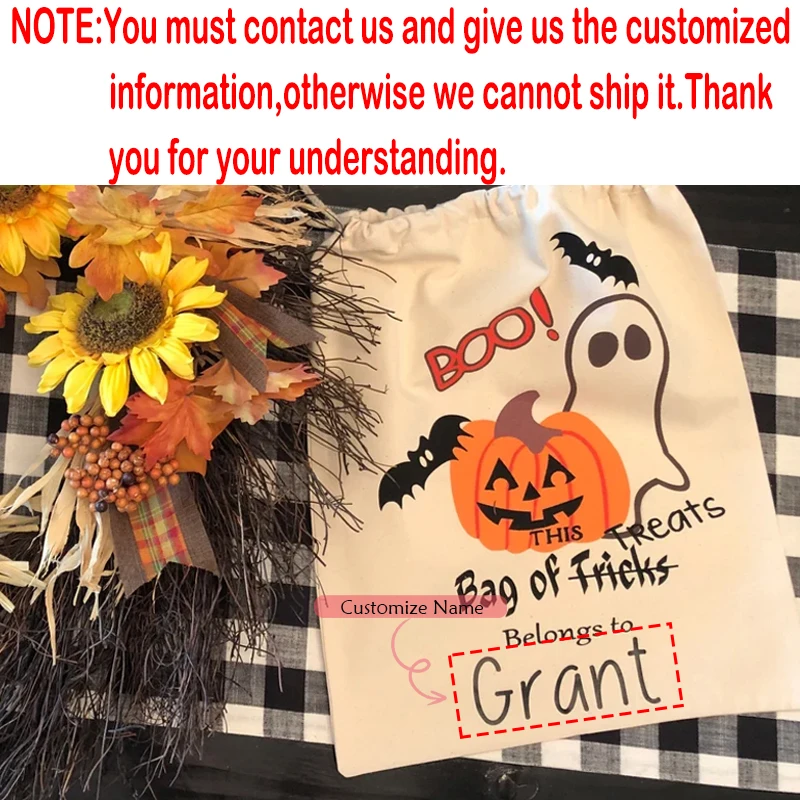 Personalisierte Name Halloween Kürbis Fledermäuse Kordelzug Geschenktüten Süßes oder Saures Lustige Süßigkeiten Säcke Festival Party Dekoration Zubehör – Detail 8