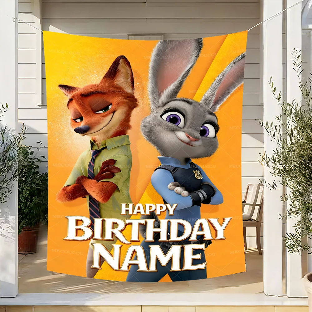 주디와 닉 배경막 Zootopia 테마 어린이 소년 소녀 생일 파티 벽 사용자 정의 이름 배경 장식 사진 촬영 소품