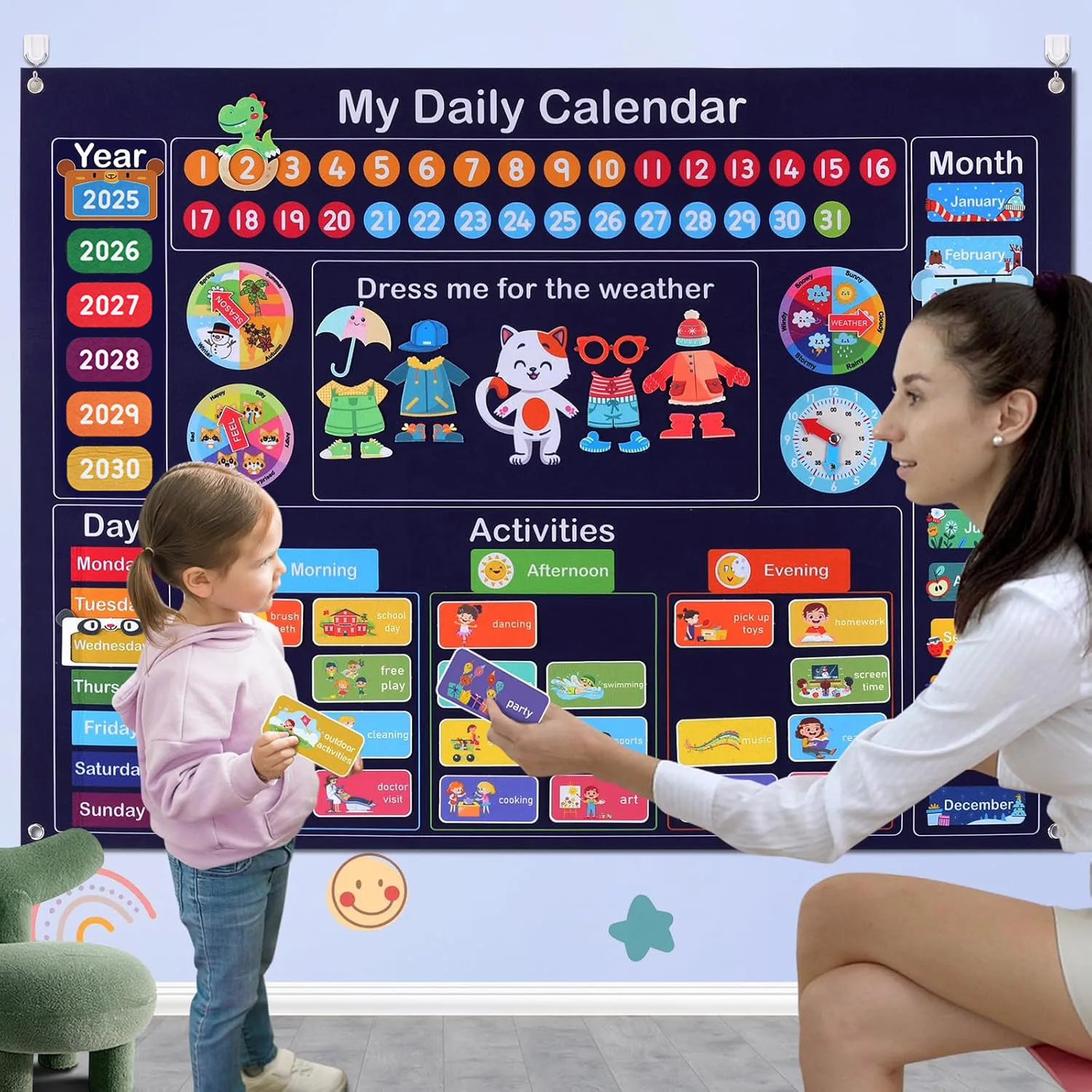 My Daily Calendar for Kids, Felt Board for Toddler Kids, Preschool Calendar for Classroom, Circle Time Learning Center
