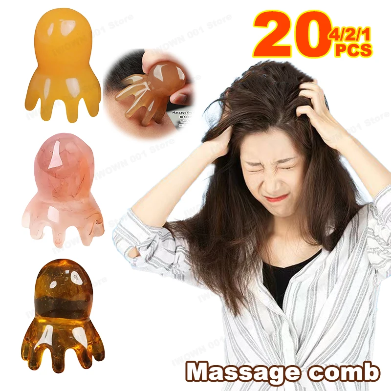 Oktopus-Akupunkturpunktkamm aus Naturharz, tragbares Kopf- und Nackenmassagegerät zur Stressabbau, Meridian-Therapie, Haarpflege, Alem