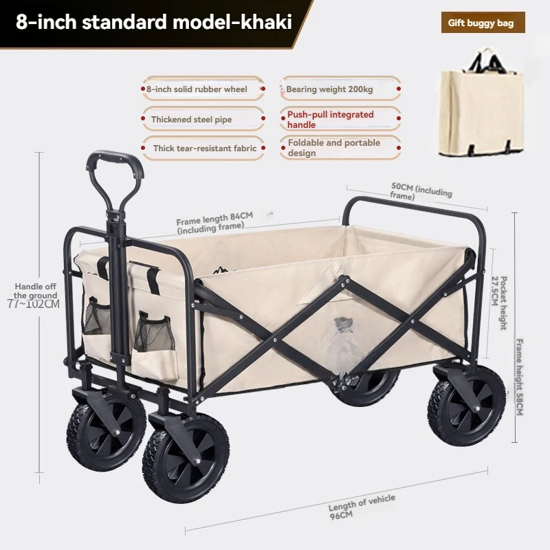 Collapsible Folding Wagon Cart with Big All-Terrain Wheels, Heavy Duty Foldable Beach Cart with Brakes, Utility Grocery