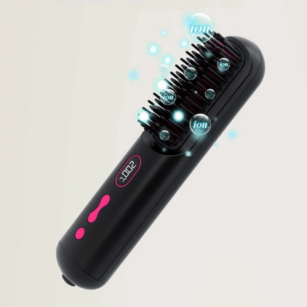 2 in 1 Negative Ion Wireless Hair Straight Comb 10000MAH USB Rechargeable Cordless Portable Hair Straightener Brush 2