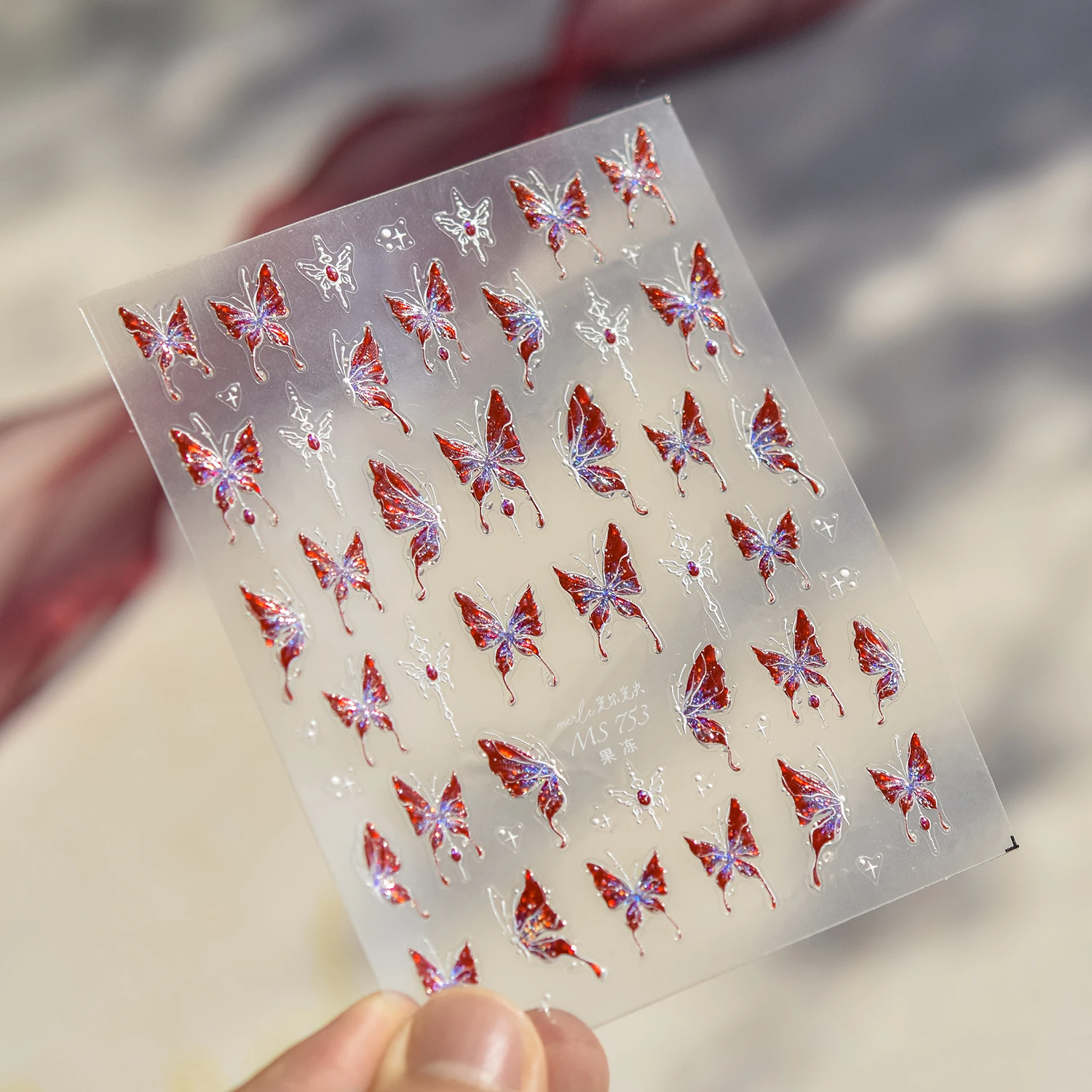 Vibrant Red Butterfly 5D Nail Art Stickers - Spring Flower Relief Design