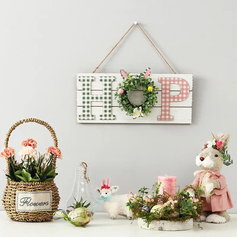 

Easter Wooden Hanging Sign Bunny Rabbit Welcome Door Hanger Rustic Easter Wreath Sign for Home Farmhouse Window Door Decorations