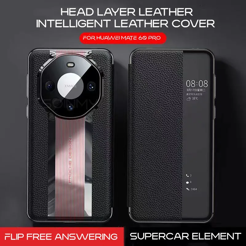 

Чехол для смартфона Huawei Mate 60 Pro Smart View Window, откидной чехол из натуральной кожи для телефона Huawei Mate 60 50 40 Pro RS Funda