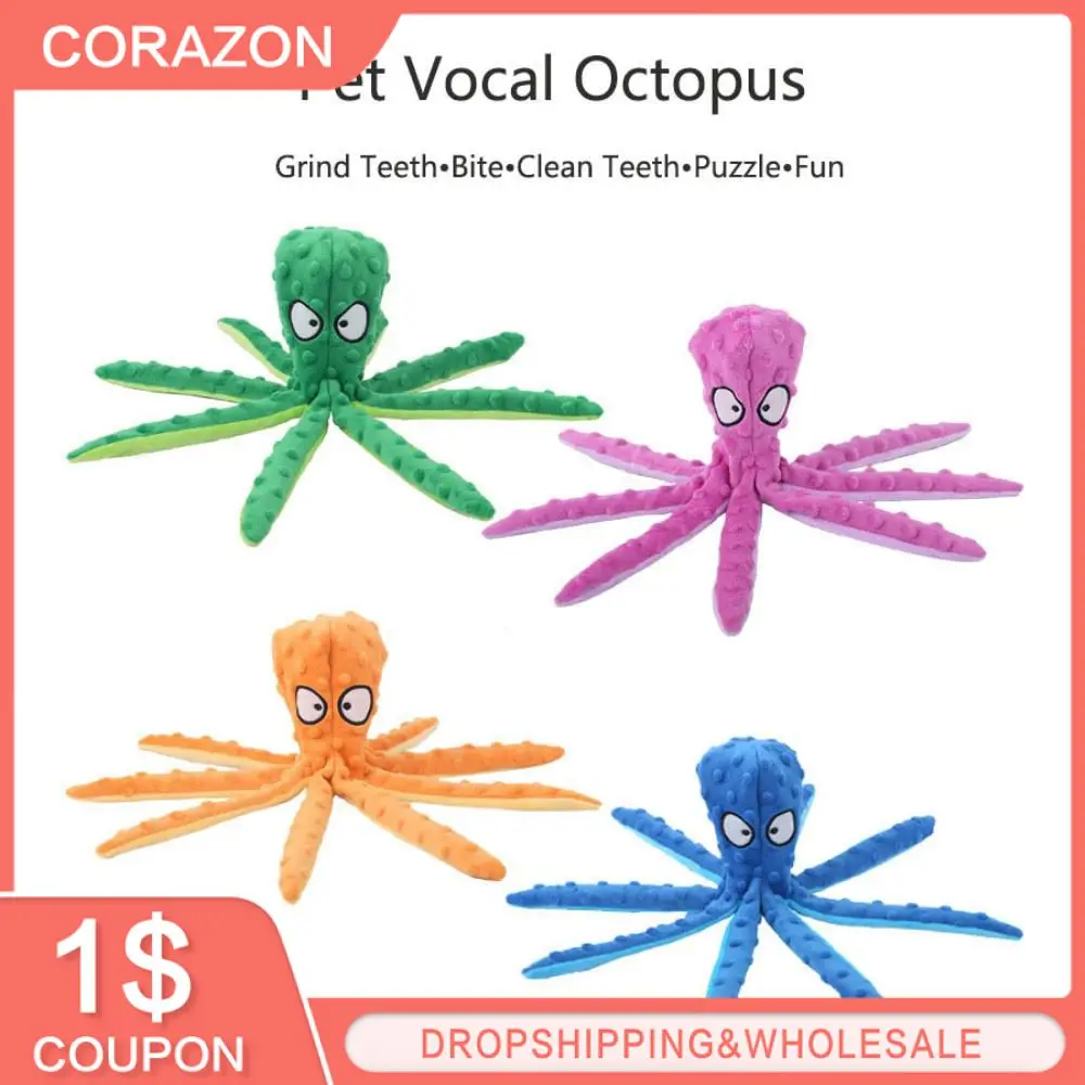 

Cartoon Octopus Plush Dog Toys Resistance To Bite Squeaky Sound Pet Puppy Toy For Cleaning Teeth Small Dogs Chew Pet Supplies