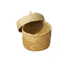 Weaving Snack Storage Box Handmade Storage Baskets Wicker Wardrobe Table Round Gift Box Wicker Seagrass Flower Pot Home Sundries 4