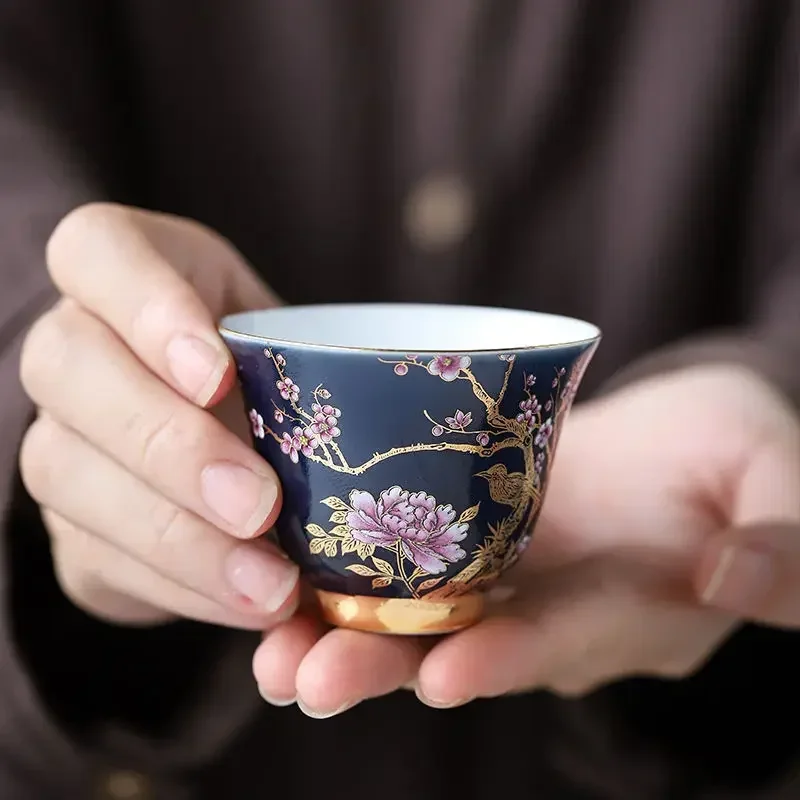 Ceramic Tea Cup Outline In Gold Teacup Chinese Kung Fu Master Cup Creative Personality Gift Box for Friends Tea Set of 6