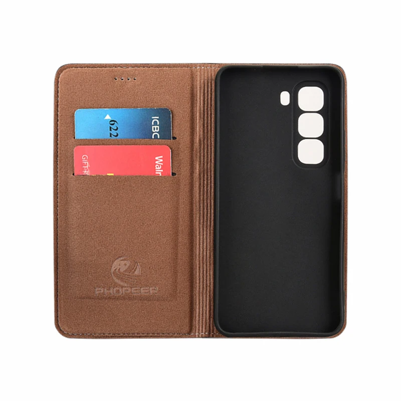 Napa Texture Genuine Cowhide Leather Flip Case with Magnetic Closure and Wallet Design