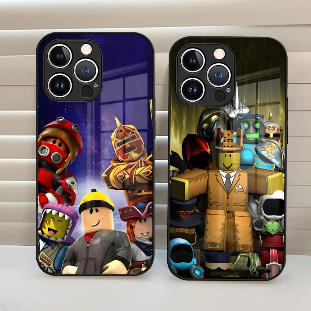 Sandbox Games R-Robloxes Phone Case Tempered Glass Back Cover For Iphone 15 Pro Max 14 Pro 12 11 13 Mini X Xr Xs 8 7 Plus Se